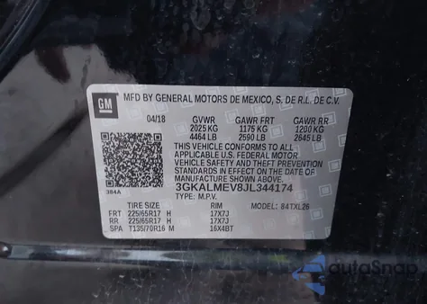 2018 GMC Terrain Sle from USA, damaged, VIN 3GKALMEV8JL344174